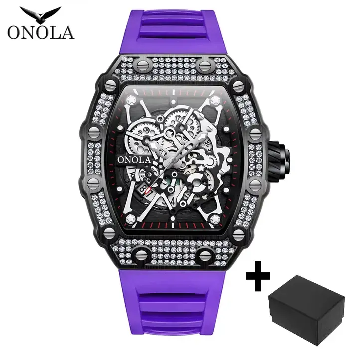 ONOLA-Montre-bracelet de sport pour homme, date automatique, bracelet en silicone, horloge tonneau, 