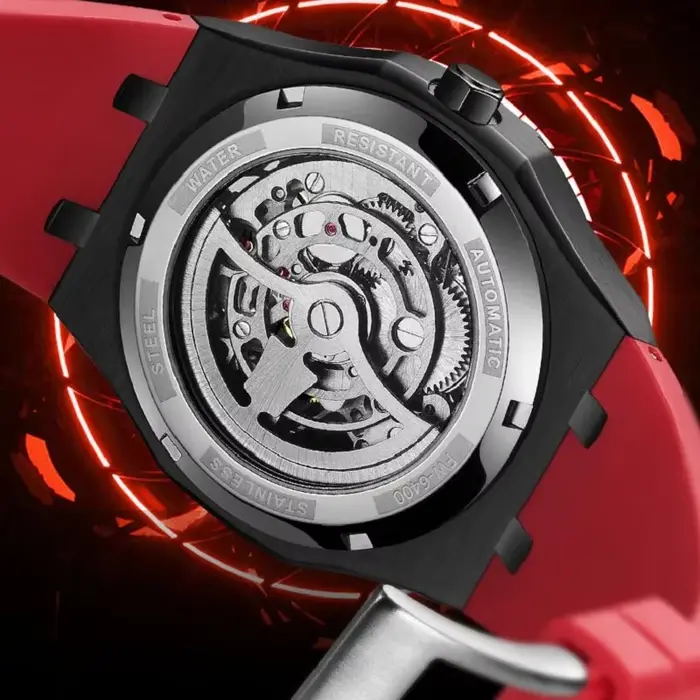 Mark FAIRWHALE Tourbillon mode montre pour hommes 6400 étanche lumineux bracelet en Silicone marque automatique montres mécaniques pour homme