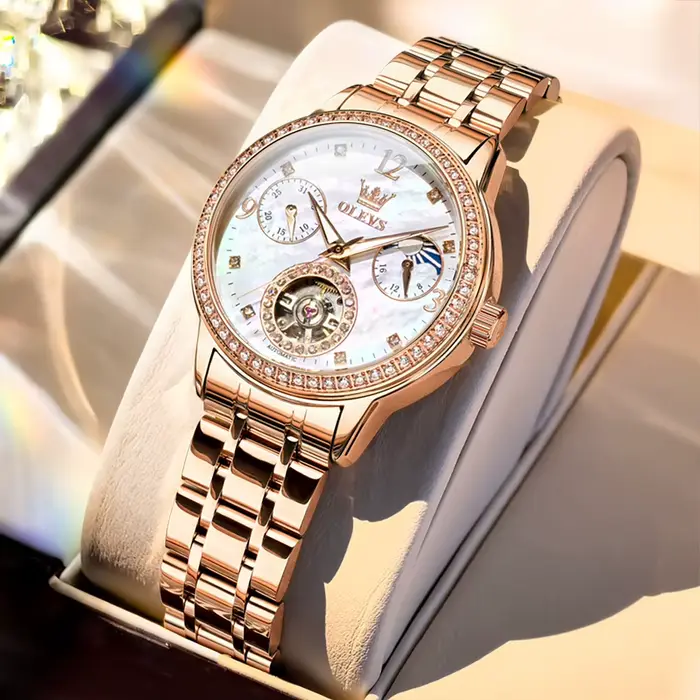 Montres mécaniques pour femmes de la marque OLEVS, montres squelette de luxe avec tourbillon, lunett