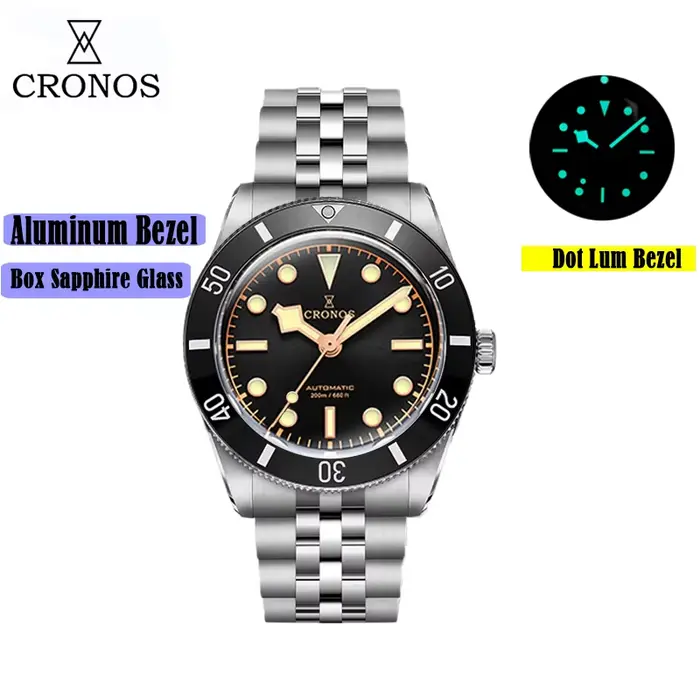 Montres de luxe Cronos pour hommes 37mm 39mm Diver BB54 Vintage Automatique Lunette en aluminium mat