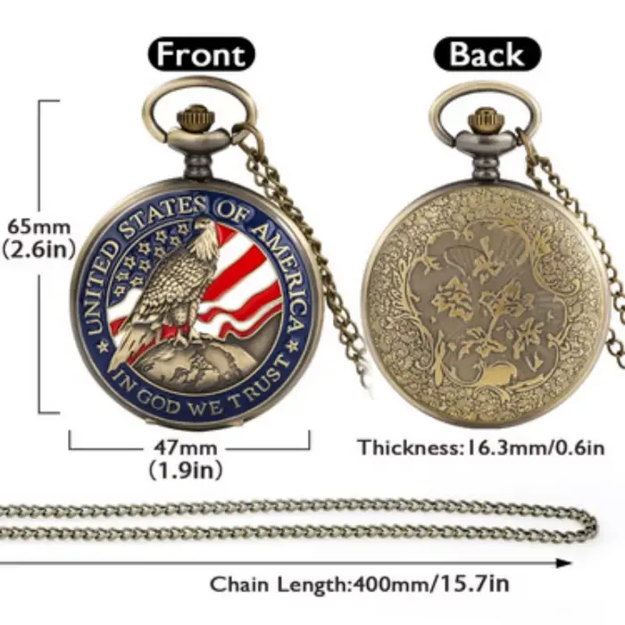 Montre de poche classique américaine avec motif Aigle et Torche