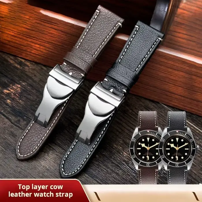 Bracelet de montre en cuir marron foncé pour homme