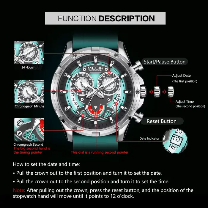 MEGIR nouvelles montres de Sport pour hommes mode chronographe montre-bracelet à Quartz avec bracelet en Silicone aiguilles lumineuses calendrier étanche