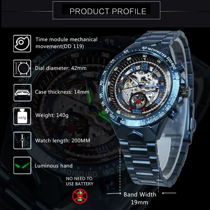 WINNER – montre automatique squelette Transparent doré pour hommes