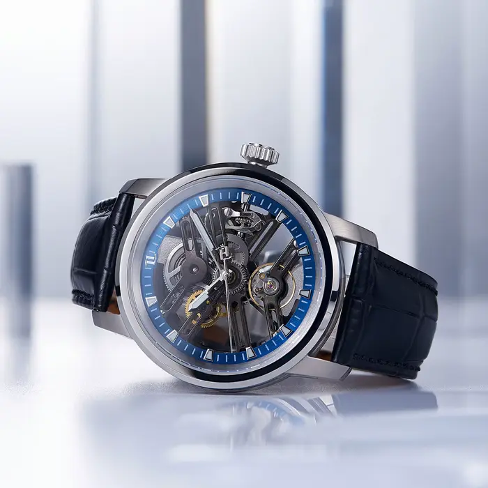 OBLVLO nouveau évider Transparent mécanique automatique hommes montre bleu squelette cadran bracelet en cuir lumineux classique montres KM-S