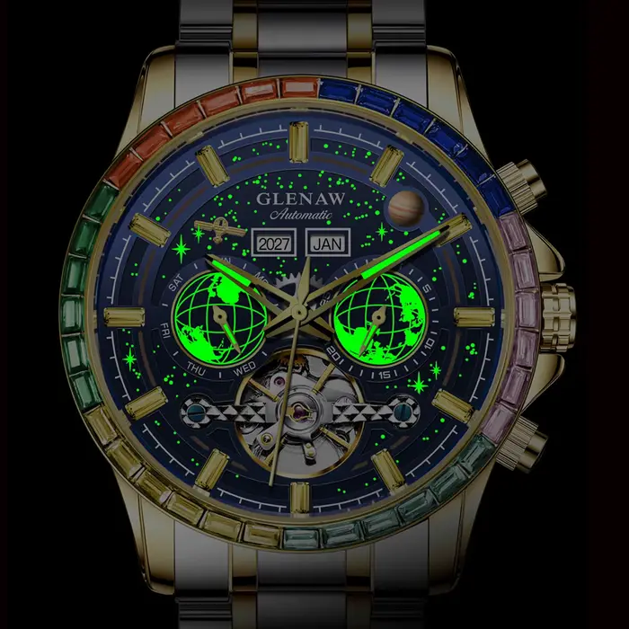 Montre mécanique de luxe GLENAW Design New Rainbow Circle pour homme