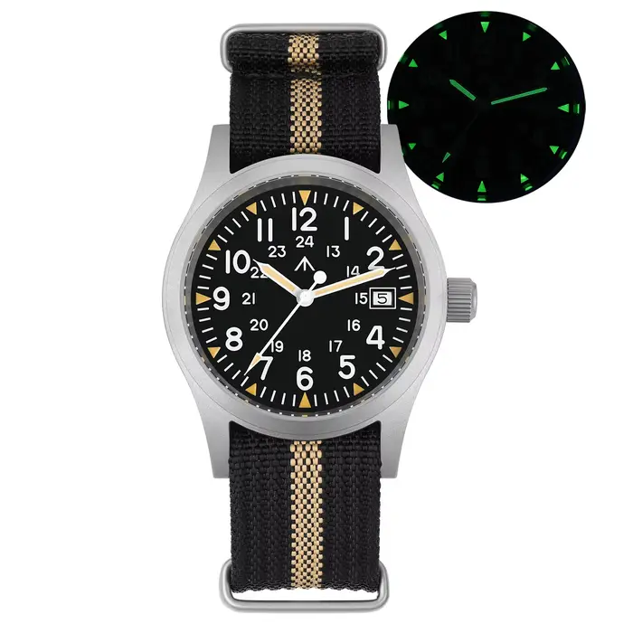 Militado ML05 montre militaire Ronda 515 mouvement à Quartz saphir bombé avec revêtement AR haute transparence lumineux 38mm montres Vintage