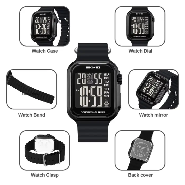 Montre électronique carrée étanche pour homme