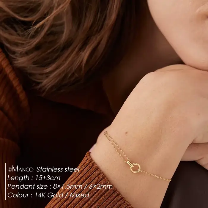 Bracelet minimaliste e-Manco en acier inoxydable avec chaîne de maillons et fermoir géométrique pour femmes, idéal pour le bureau et l'école