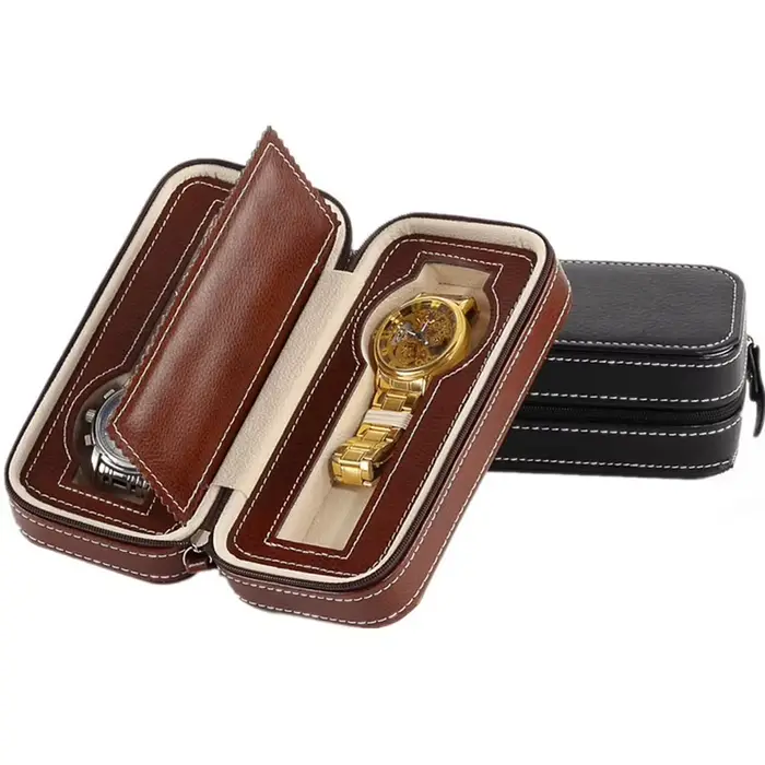 Boîte de rangement de montre en simili cuir pour hommes, affichage de montre, étui de montre de voyage, support de montre, boîte de montre de deux emplacements, élégance pour bureau et voyage