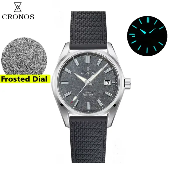 Cronos – montre-bracelet automatique pour hommes, 39mm, cadran blanc, maillons solides, saphir 10 AT
