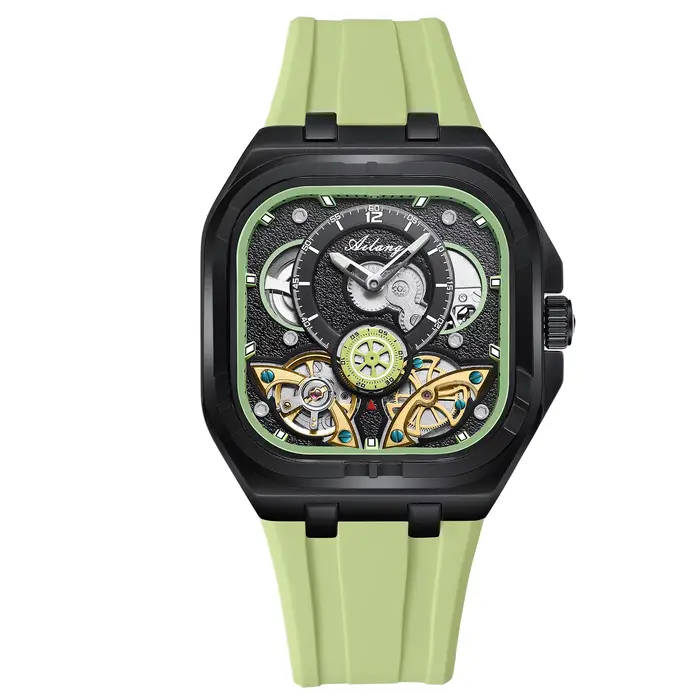 AILANG Montre-bracelet automatique mécanique de luxe pour homme, étanche, lumineuse, avec tourbillon carré, de marque supérieure