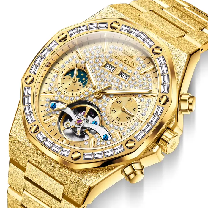 OLEVS Tourbillon mécanique hommes montres haut de gamme mode luxe or acier inoxydable montre automat
