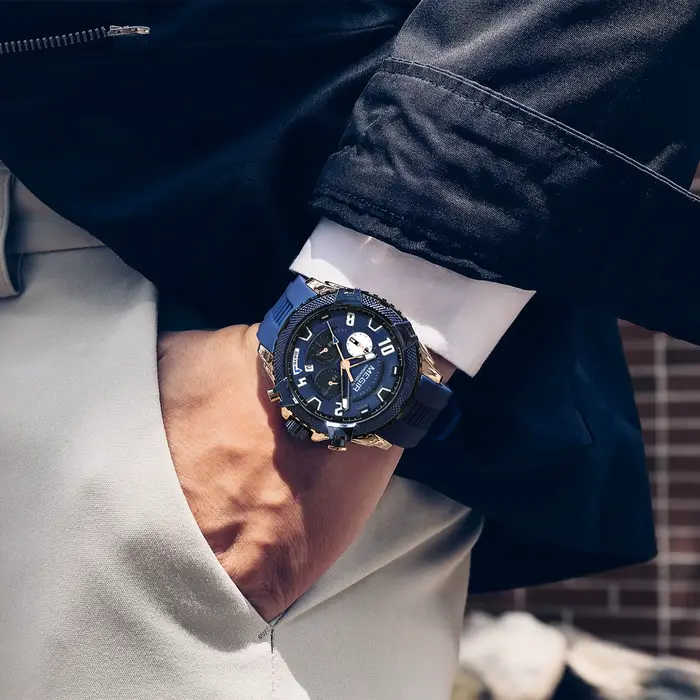 Montre à quartz pour homme MEGIR avec cadran chronographe de 48 mm