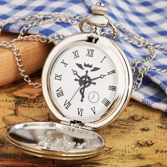 Haute qualité plein métal alchimiste argent montre pendentif hommes Quartz montres De poche japon Anime collier cadeau Reloj De Bolsillo