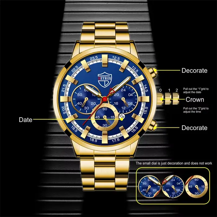 Mode hommes montres de luxe hommes sport or acier inoxydable Quartz montre-bracelet homme affaires montre en cuir décontractée часы мужɔе
