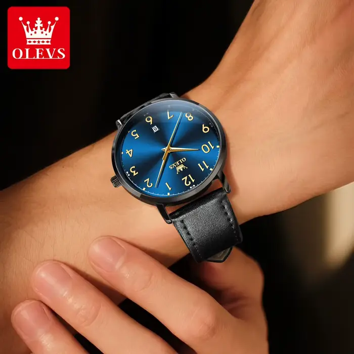 Montre homme OLEVS 5653 minimaliste quartz cadran numérique résistante à l'eau et aux chocs pour diverses occasions