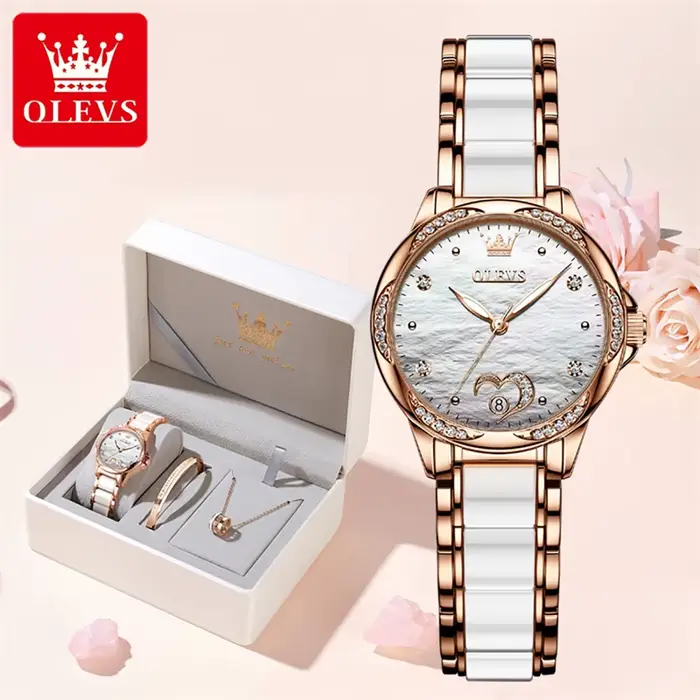 Montre OLEVS en céramique et acier inoxydable avec mouvement automatique pour femmes élégantes et sophistiquées occasions spéciales
