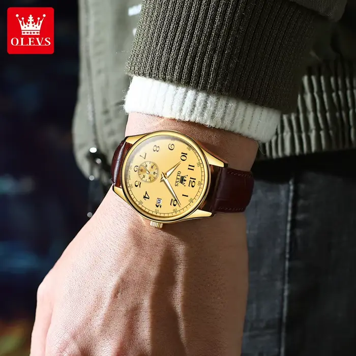 OLEVS 3622 numéro échelle montre à Quartz pour hommes bracelet en cuir Original étanche lumineux calendrier haut marque
