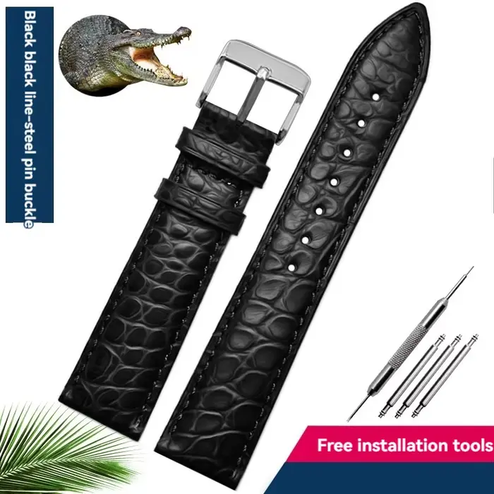 Bracelet en peau de crocodile véritable pour homme et femme, bracelet en alligator, fermoir papillon