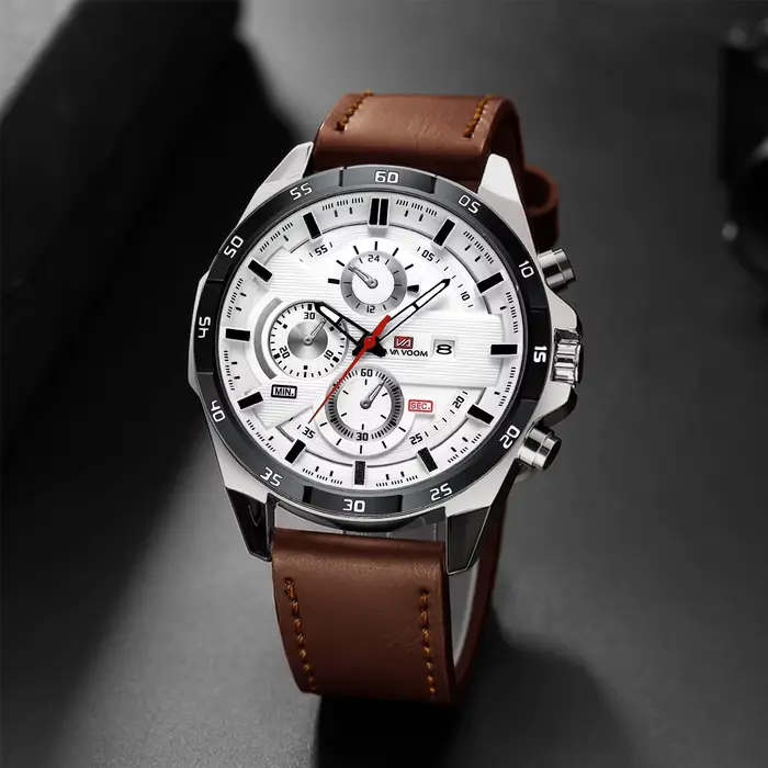 Montre en cuir noir Top marque Motorsport série 46mm grand Style militaire mouvement à Quartz calend