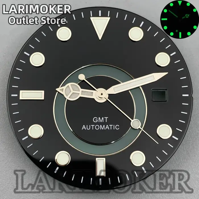 LARIMOKER – cadran lumineux vert mécanique automatique GMT de 31.5mm avec aiguilles