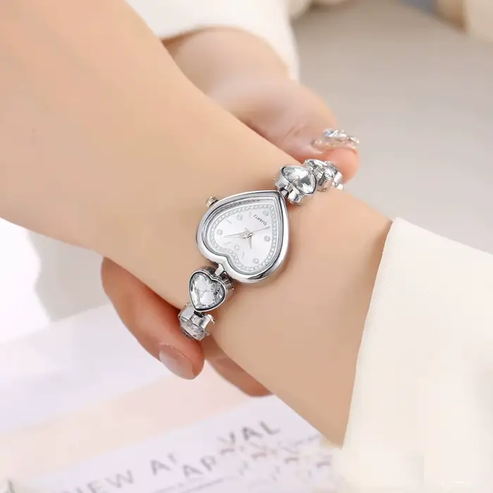 Nouvelle mode en forme de coeur ruban-Bracelet strass clouté fleur montre pour les femmes avec réglable dames Bracelet décontracté montre-Bracelet