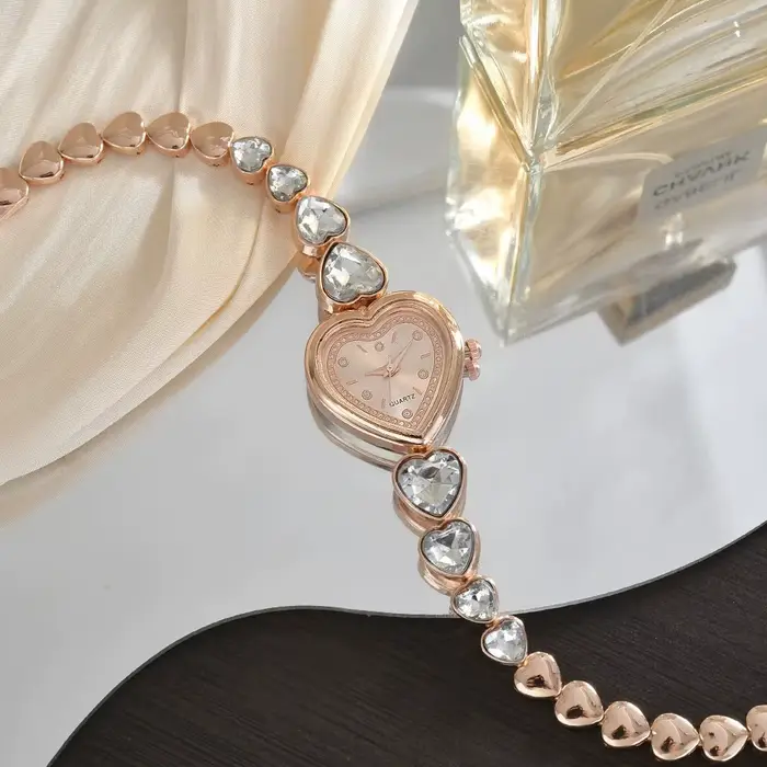 Nouvelle mode en forme de coeur ruban-Bracelet strass clouté fleur montre pour les femmes avec réglable dames Bracelet décontracté montre-Bracelet