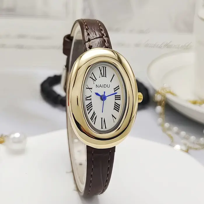 Vintage ovale oeuf d'oie montre à Quartz mode luxe bracelet en cuir femmes montre-bracelet dames rob