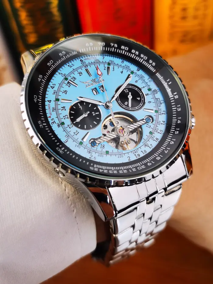 Jaragar montre automatique de sport militaire pour hommes multifonction Tourbillon squelette montres mécaniques bracelet en cuir en acier de luxe