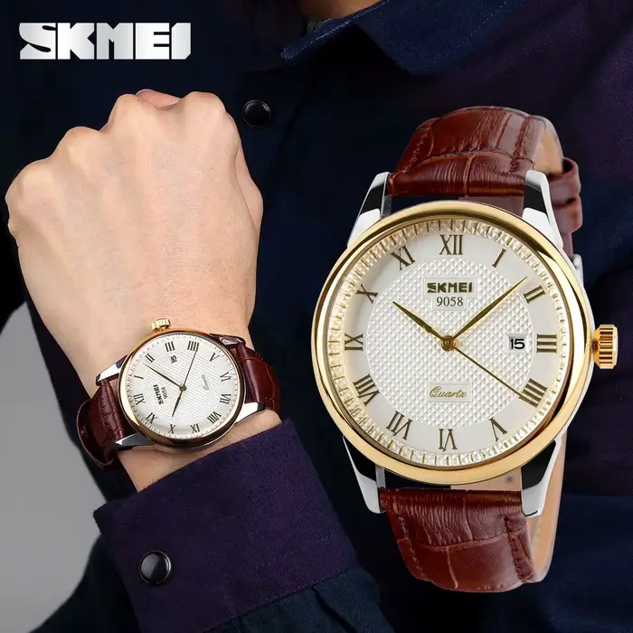 Montre-bracelet en cuir à quartz pour hommes et femmes
