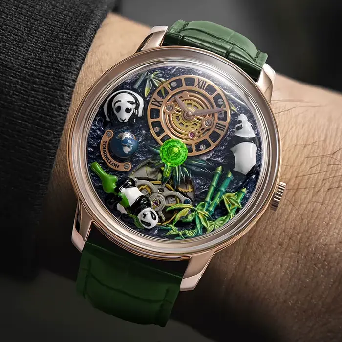 Montre mécanique PINDU avec cadran panda, bracelet en cuir, résistante à l'eau, pour hommes, mouvement automatique, style mode et décontracté, occasions spéciales