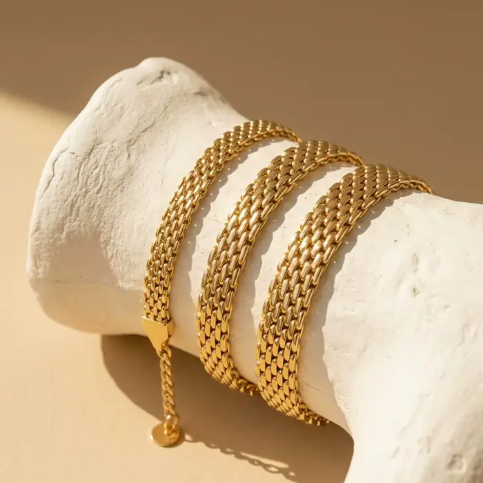Bracelet chaîne en maille d'acier inoxydable plaqué or 3/6/8 mm pour femme