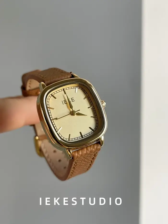 Montre-bracelet en cuir marron pour femme, horloge à quartz vintage, montres-bracelets simples pour 