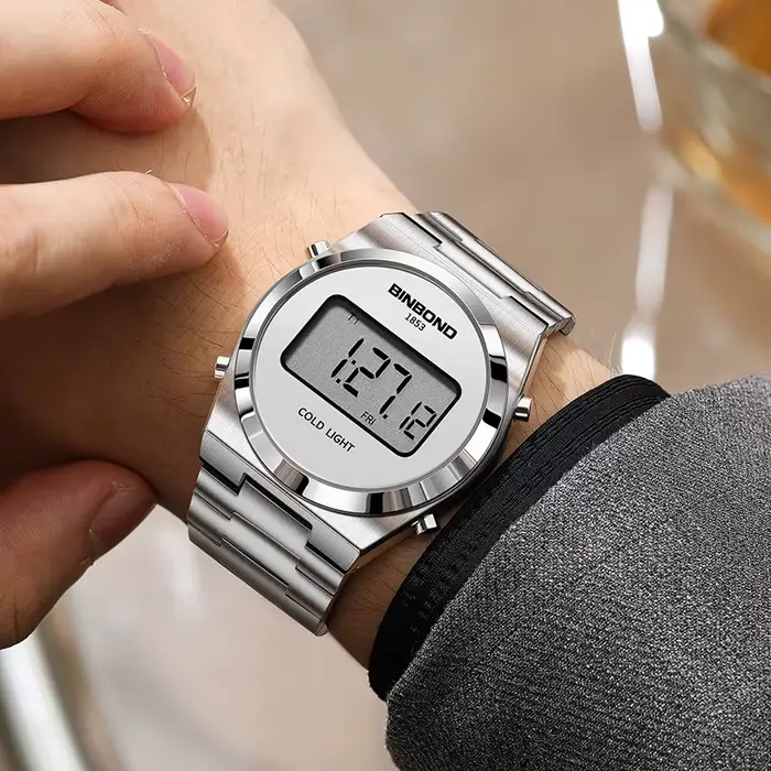BINBOND montre de sport numérique pour hommes de luxe en acier inoxydable électronique étanche