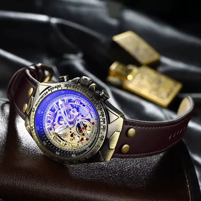BINBOND A275 montre mécanique automatique originale pour hommes étanche rétro Tourbillon cristal verre