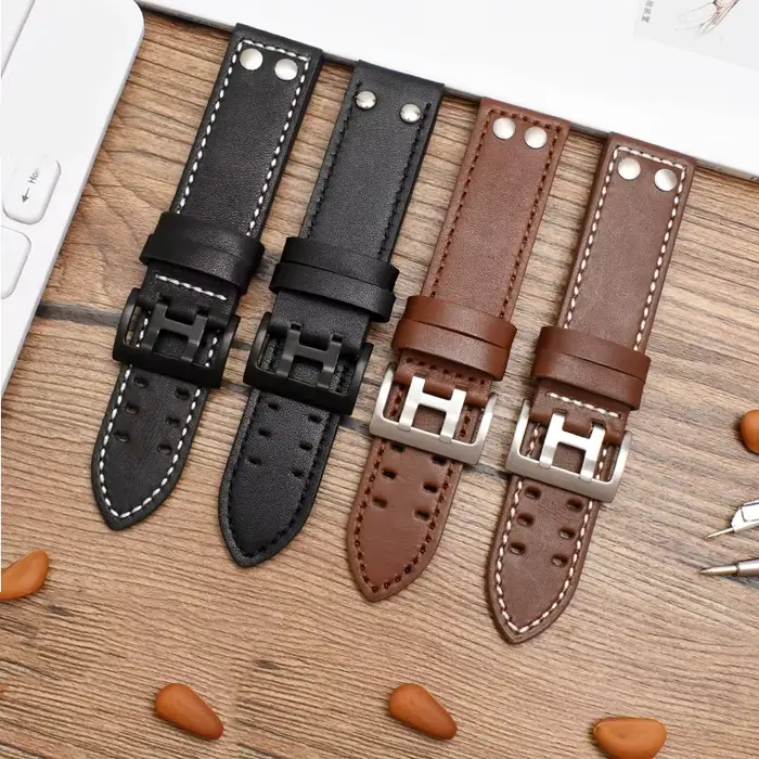 Bracelet de montre en cuir véritable pour hommes