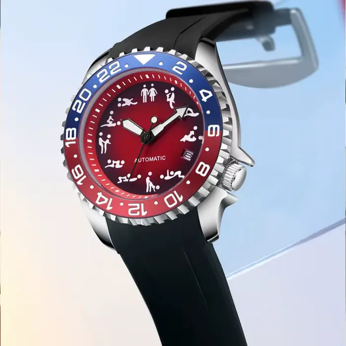Montres mécaniques automatiques homme bracelet silicone lumineuses avec calendrier complet pour occasions spéciales et sportives