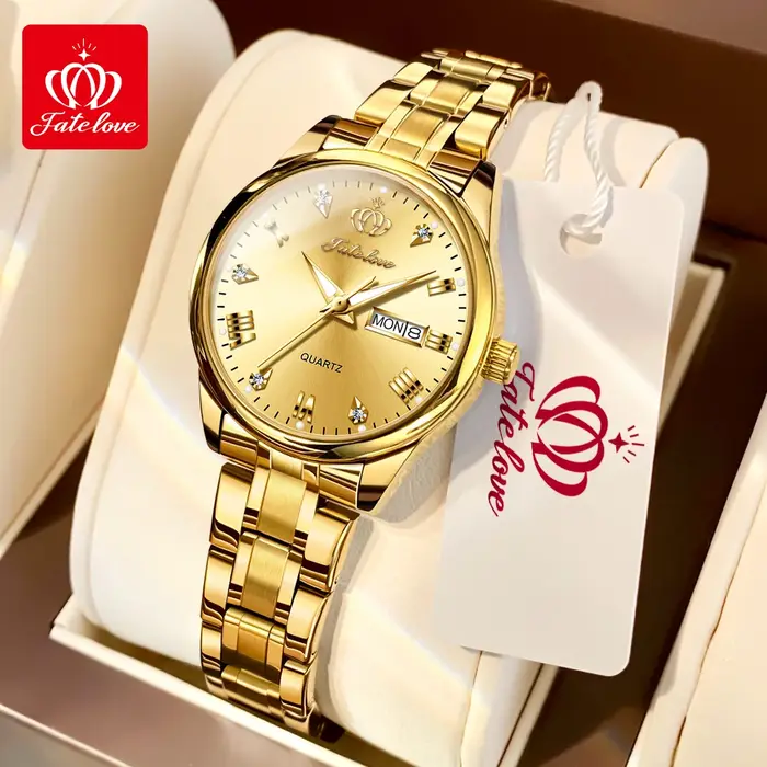Montre-bracelet à quartz pour femme avec affichage de la date et de la semaine résistante à l'eau pour diverses occasions comme les voyages et les événements spéciaux