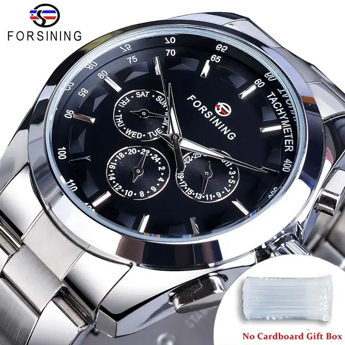 Montre Forsining Business Style automatique homme cadran noir avec calendrier complet pour hommes élégants occassions professionnelles et décontractées