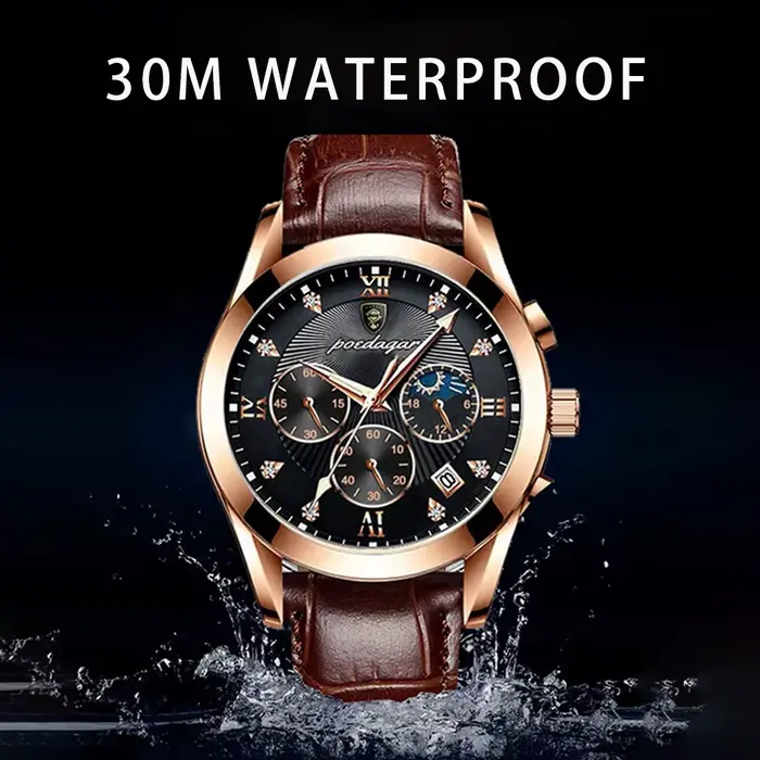 POEDAGAR hommes montre nouvelle marque de luxe étanche lumineux Sport montre-bracelet Quartz militaire en cuir véritable Relogio Masculino