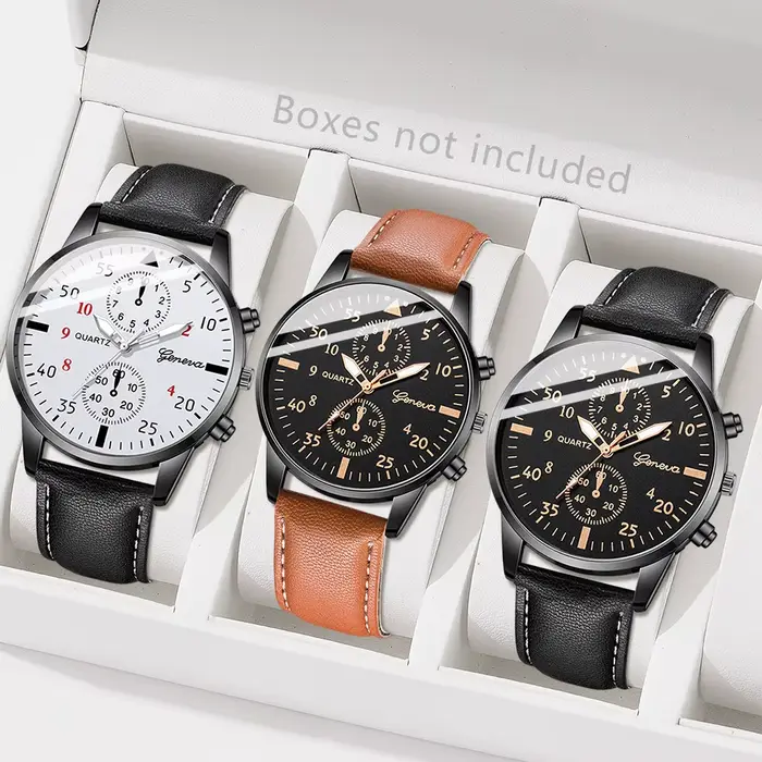 Ensemble de montres à Quartz pour hommes, 3 pièces, tendance commerciale, polyvalent, rétro, classiq
