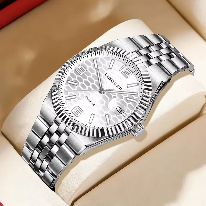 Ensemble de montre-bracelet à quartz ronde élégante et tendance pour hommes – Idéal pour un usage quotidien
