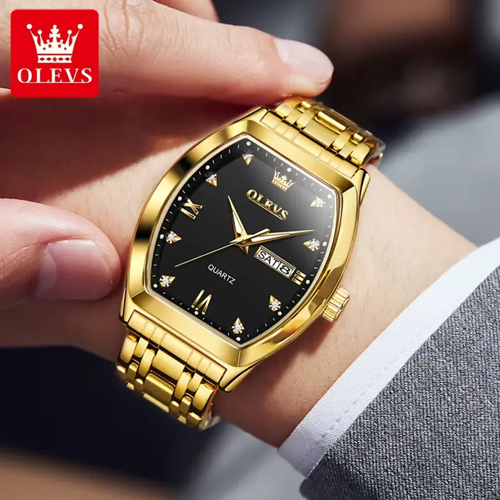 OLEVS hommes montres de luxe Tonneau Original haut marque montre à Quartz