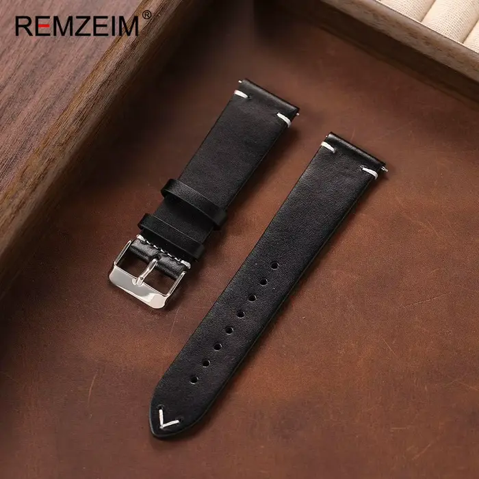 Bracelet de montre en cuir ciré de style classique, à dégagement rapide pour hommes, 18mm, 19mm, 20m