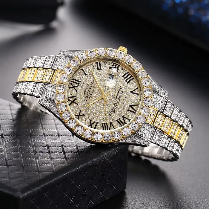 Montre à quartz avec bracelet en acier doré pour homme