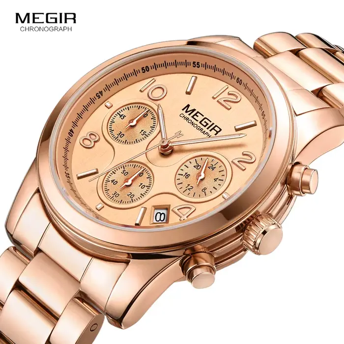 Megir dames montre chronographe montres à Quartz femmes haut de gamme de luxe montre-bracelet en or Rose Relogio Feminino часы жletiе 2057