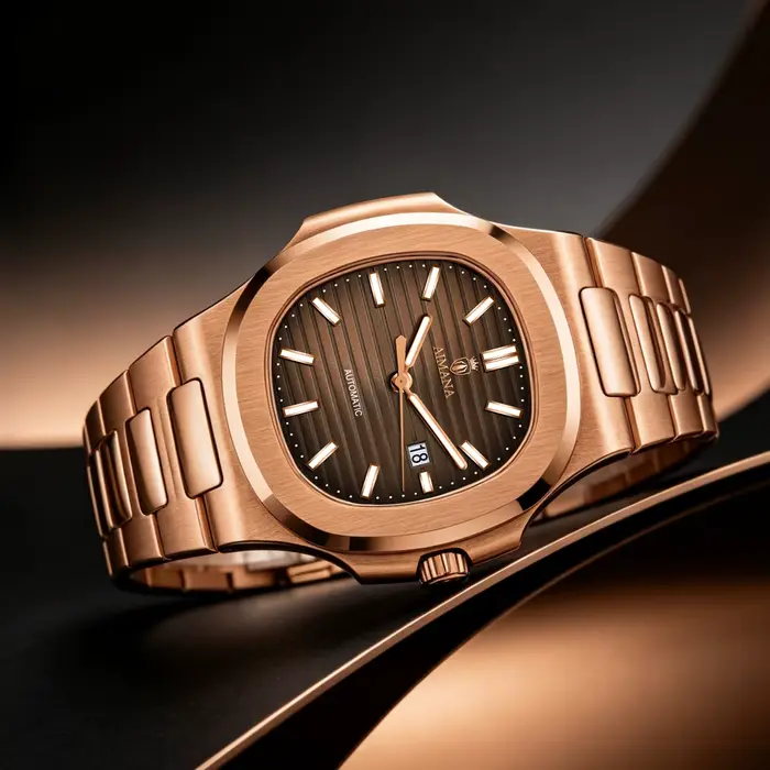 Montre mécanique automatique AIMANA Nautilus élégante pour homme avec bracelet en acier inoxydable or rose pour toutes occasions business casual