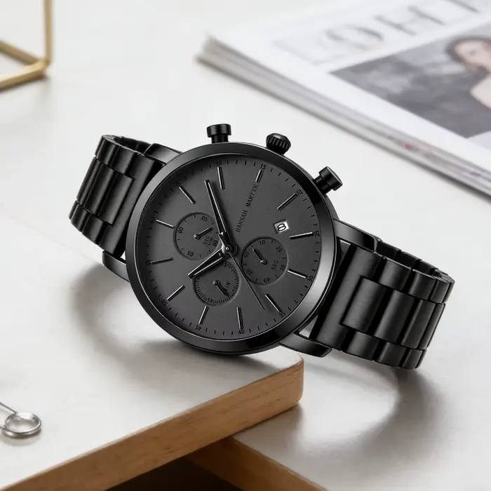 Montre Hannah Martin en acier inoxydable pour homme multifonctionnelle résistante à l'eau et aux chocs pour occasions sportives et urbaines