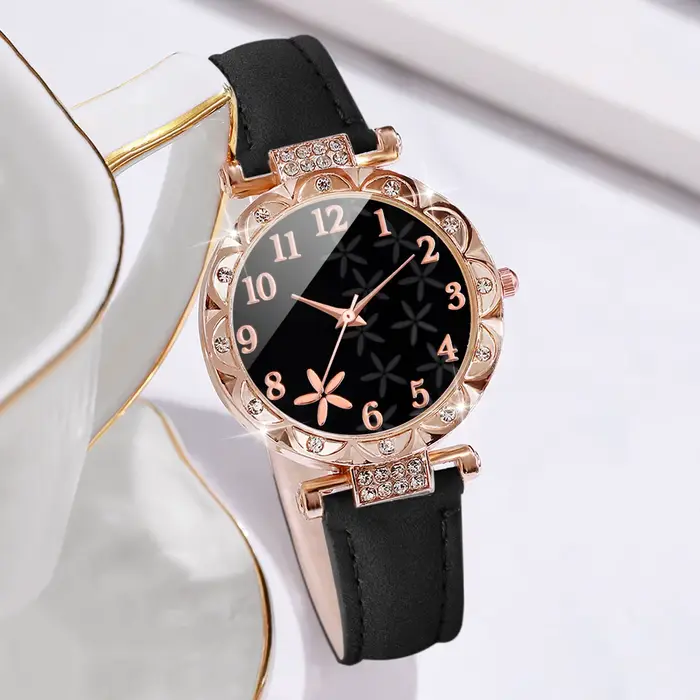 Montre-bracelet en cuir à quartz pour femme